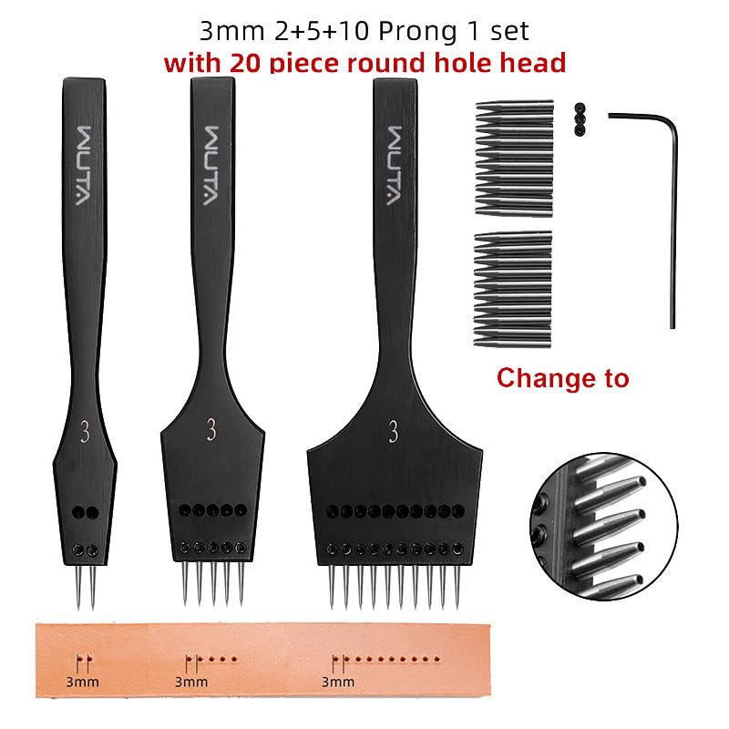 WUTA Removable Circle Leather Hole Punch Lacing Stitching Professional Working Hand Tool Kit Round Hole Puncher Craft Chisel Cutting Punches Kits 2nd Generation 3mm-(2+5+10) - Image 2